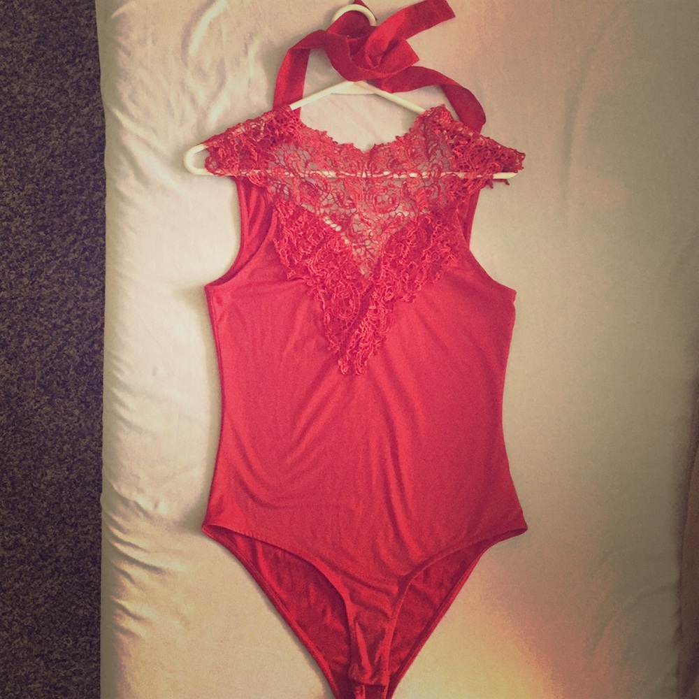 Red lace bodysuit